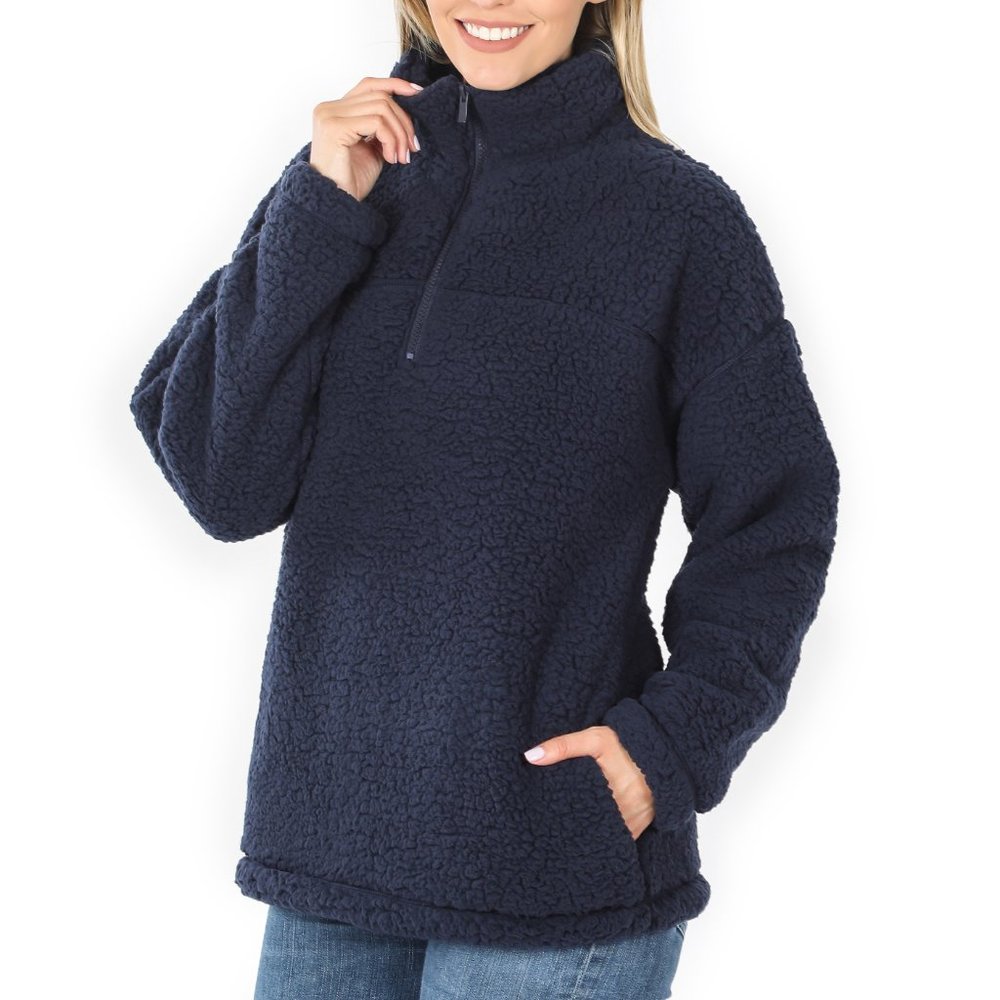 Navy Ultra Soft Sherpa Half-Zip Pullover